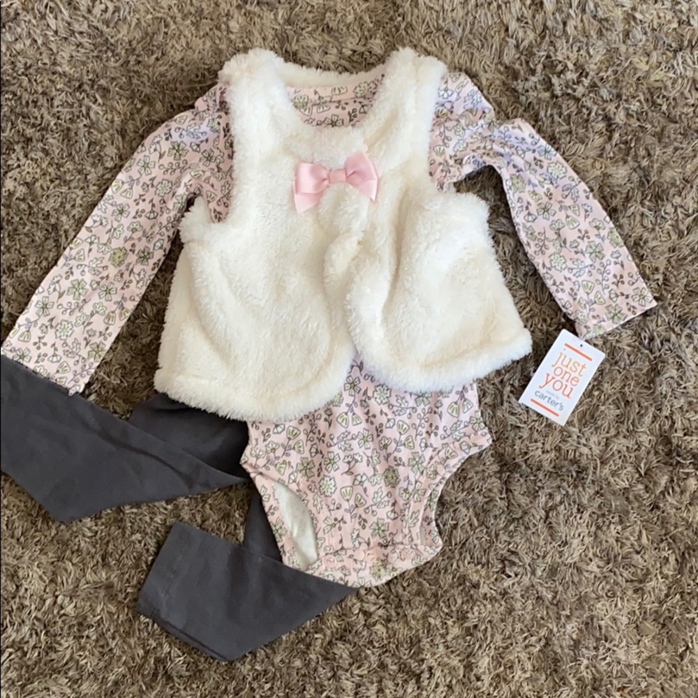 Pink & Gray Floral Bodysuit With Fury Vest Outfit